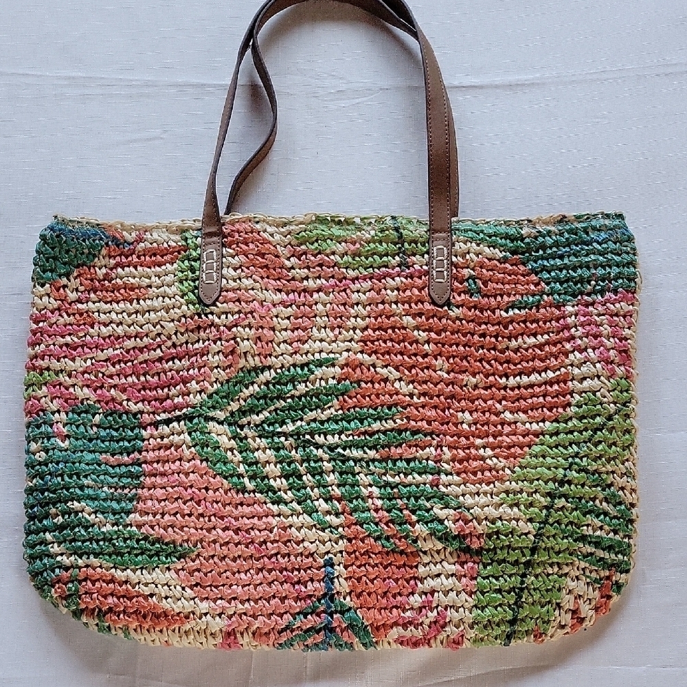 I.N.C. Internacional Concepts Multicolor Natural Straw Tote Bag